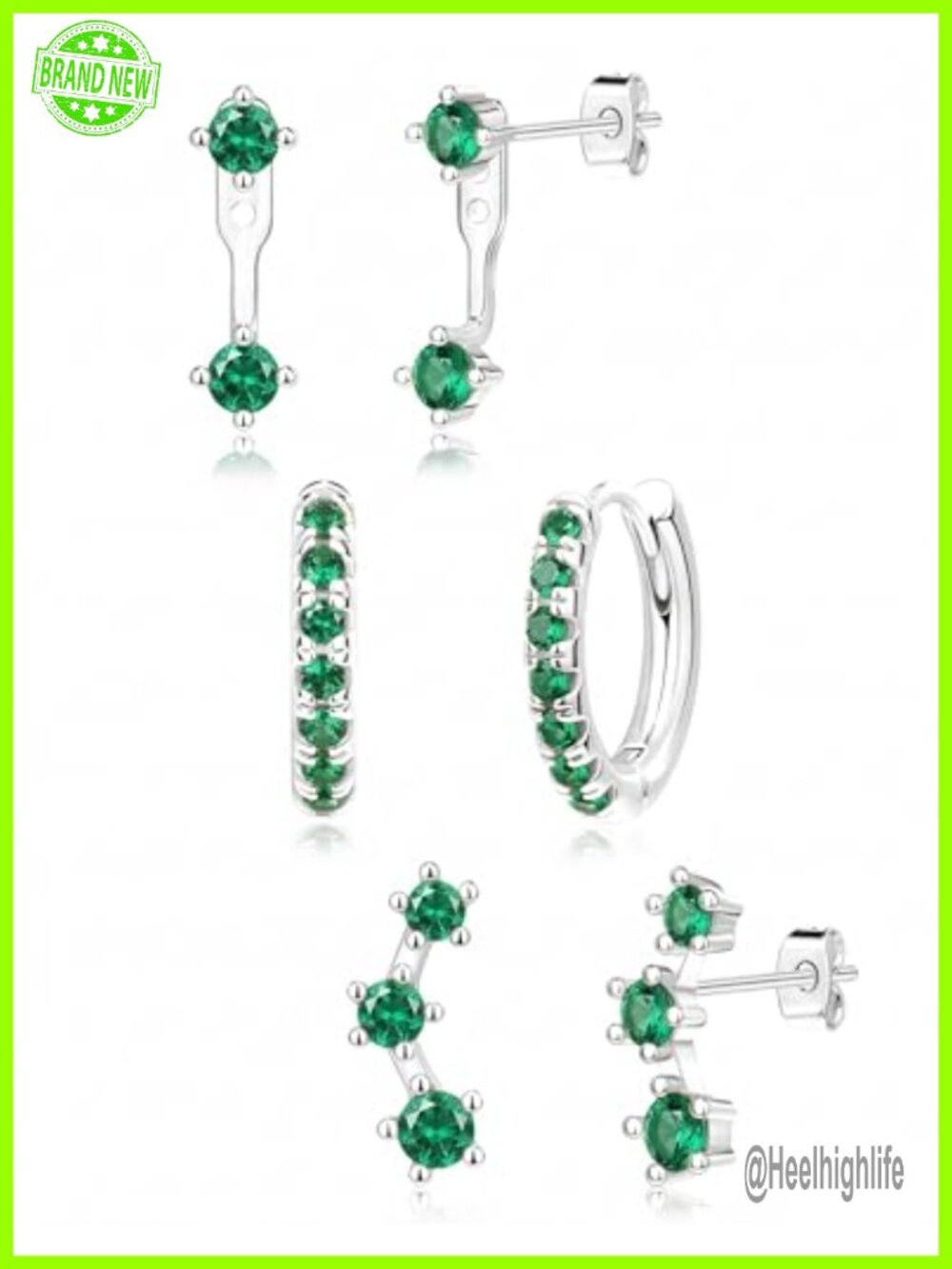 3 Pairs Birthstone Earring Set Huggie Hoop Ear Jacket Gold Plated